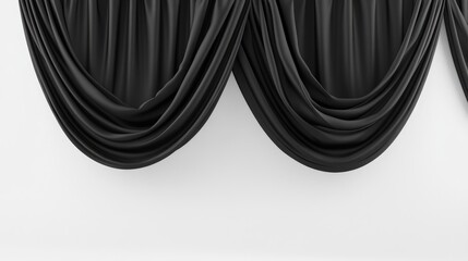 Poster - 3D rendering of black curtain drapes on a white background