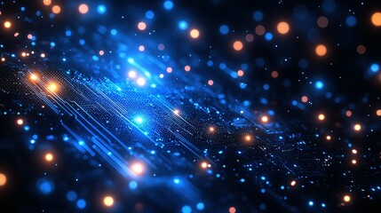 Poster - Abstract Blue and Orange Circuit Board with Glowing Lights