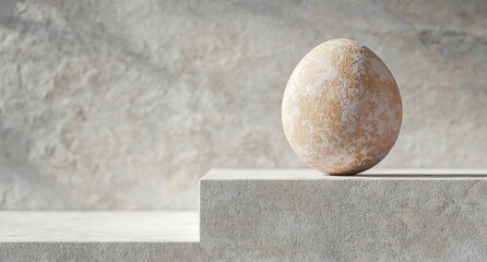 Canvas Print - Smooth stone egg on concrete pedestal