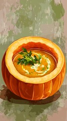 Wall Mural - Pumpkin soup in a hollowed out pumpkin with parsley garnish.