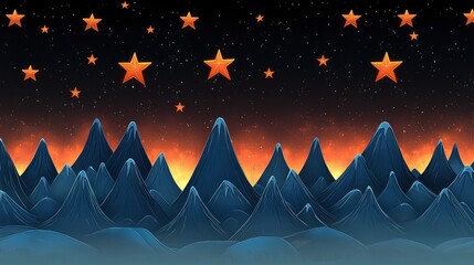 Poster - Starry Night Mountain Landscape