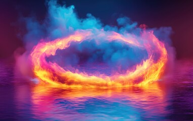 Aufkleber - Abstract nebula ring in a vibrant mix of warm colors rendered in 3D cartoon style perfect for enhancing your creative space project This artwork can be utilized as a striking banner or web design