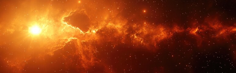 Poster - Universe depicted in a 3D cartoon rendering featuring an interstellar cloud of dust and gas Space background includes sun and stars