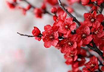 Canvas Print - Vibrant red cherry blossoms in bloom