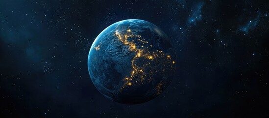 Aufkleber - Abstract wallpaper featuring a nighttime Earth in a 3D cartoon rendering showcasing city lights and civilization