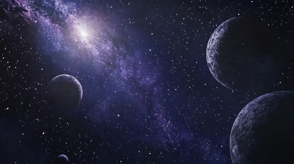 Wall Mural - 2D illustration featuring a vast deep space scene with bright stars planets and moons Various creative backdrops inspired by science fiction showcasing alien solar systems and a realistic cosmic b
