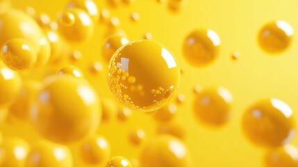 Poster - Geometric spheres floating on a vibrant yellow backdrop 3D rendering