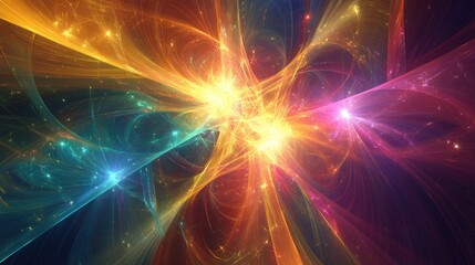 Wall Mural - Vibrant multicolored abstract background featuring a fractal star explosion with glossy effects and interwoven lines