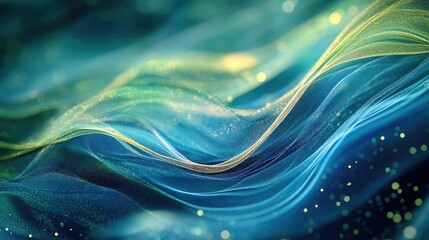 Poster - elegant abstract background featuring blue and green tones with shimmering effects and flowing wave 