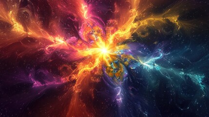 Wall Mural - Multicolored fractal design featuring a vibrant explosive star with dynamic particles