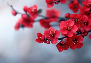 Canvas Print - Vibrant red cherry blossoms in bloom