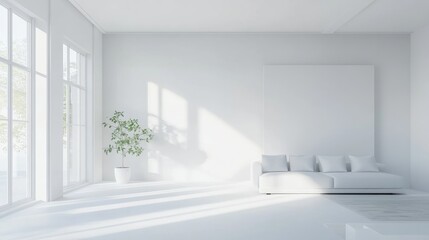 Poster - Empty white room featuring Scandinavian interior design in 3D illustration