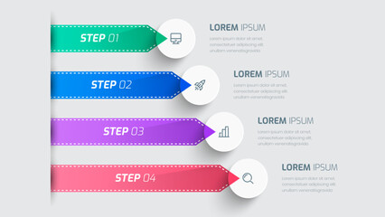 Wall Mural - Business Infographic Template with Arrow Circle Label 4 Options and Icon for Presentation