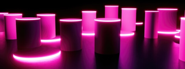 Aufkleber - Abstract background featuring pink cylinders set against a black and white backdrop High quality 3D rendering and illustration
