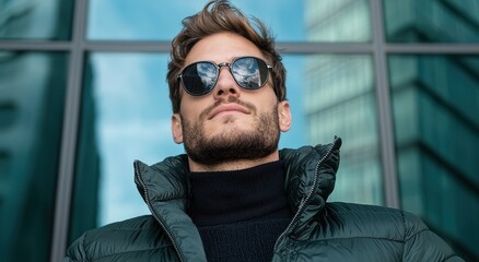 Sticker - stylish man in sunglasses and winter jacket