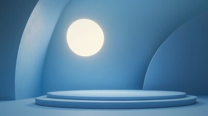 Aufkleber - Minimalist podium scene with an abstract blue backdrop and geometric shapes 3D rendering