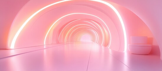 Aufkleber - Futuristic abstract interior of a light corridor modern minimal environment and imaginative tunnel design 3D rendering