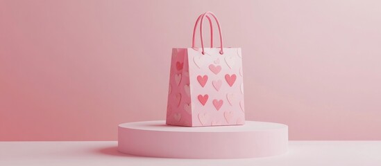 Pink Valentine s themed paper bag displayed on a podium 3D rendering