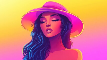 Wall Mural - Color gradient illustration of a cartoon female character