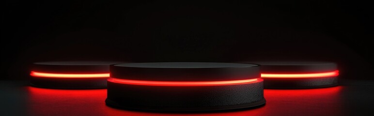 Aufkleber - Black podium with red light emission on a dark background for advertising display 3D rendering