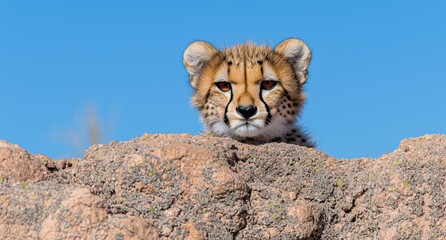 Canvas Print - Close-up of a cheetah peeking over a rock