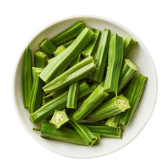 Wall Mural - Sliced okra filled in bowl on isolated transparent background