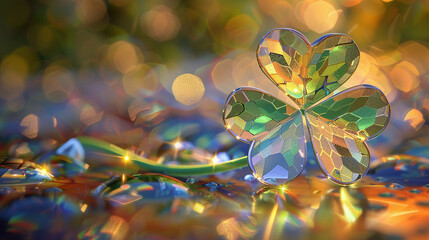 radiant hyper realistic 3d rendering of shimmering clover