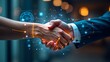 © Din Nasahrudin - Deal. business man shaking hands with effect global network link connection and graph chart of stock market graphic diagram, digital technology, internet communication, teamwork, partnership concept