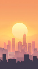 A City Awakens: Golden Hues Paint the Skyline as the Sun Rises, Casting Long Shadows on the Urban Landscape.