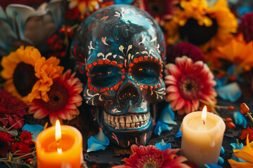 Beautiful greeting card with bright holiday composition for happy to joy celebrate dia de muertos