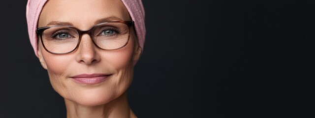 Wall Mural -  A close-up of a person wearing glasses and a turban atop a woman's head