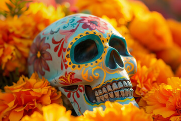 Wall Mural - Beautiful greeting card with bright holiday composition for happy to joy celebrate dia de muertos