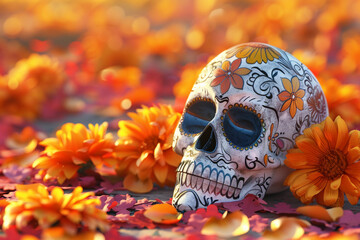 Wall Mural - Beautiful greeting card with bright holiday composition for happy to joy celebrate dia de muertos