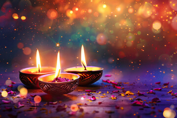 Beautiful greeting card with bright holiday composition for happy and celebrate Diwali