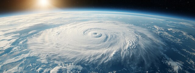 Poster -  A detailed satellite image of a storm in the sky, with the sun prominently featured at its center, shining brightly