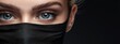 © Wall - A close-up of a woman's face, with eyes concealed by a black cloth, and the rest of her face obscured by another