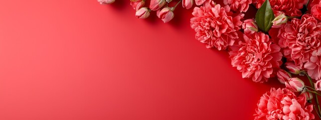 Wall Mural -  A red background filled with a bunch of pink flowers Space for text or image on card ..Or, if you prefer a more poetic style:.