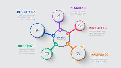 Fototapete - Business infographic template with Central Circle Line label 5 options and icon for presentation