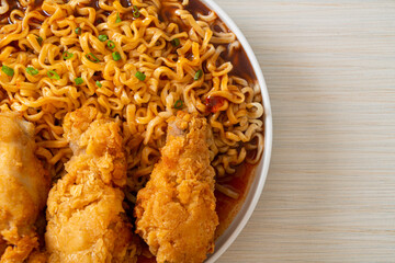 Wall Mural - Korean instant noodles with fried chicken or Fried chicken ramyeon