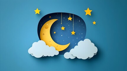 Wall Mural - Peaceful Papercut Moon and Stars in Nighttime Sky Landscape