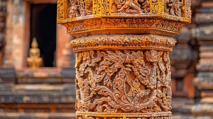 Sticker - Intricate Stone Carving on Ancient Temple Pillar