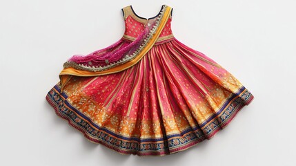 A colorful traditional dress with intricate patterns and a flowing design.