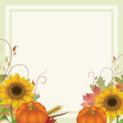 Autumn Frames Background with Pumpkin, leaves and sunflower