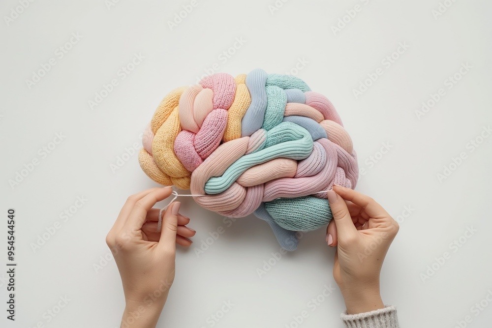 A brain that is assembled from hand threads. Knitted human brain ...