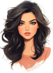 Sticker - A vibrant digital portrait of a young woman with dark hair, showcasing a modern and crisp illustration style.