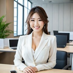 A young woman in a suit having a meeting