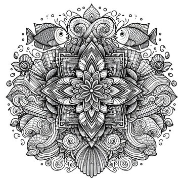 Beautiful Mandala Coloring Page Vector