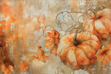 Poster - Autumn pumpkins watercolor art