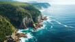© P.G - Aerial shot of the dramatic cliffs and ocean waves at the Tsitsikamma National Park, with dense forests