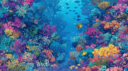 Poster - Vibrant Tropical Coral Reef Underwater Scene with Colorful Fish